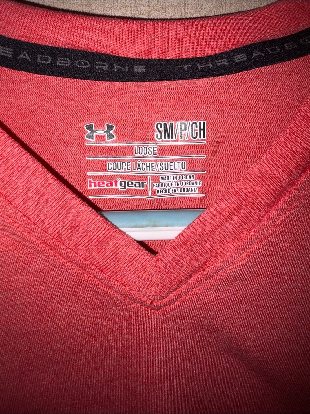 Under Armour Men’s V-Neck Short Sleeve Shirt - Coral/Red - Picture 2 of 3
